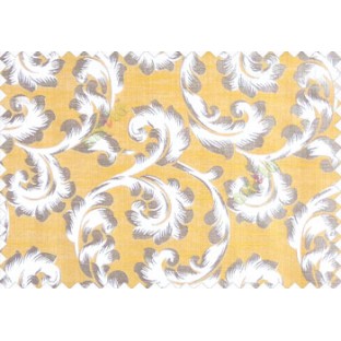 Traditional ivory large scroll floral self design mustard yellow beige silver main curtain